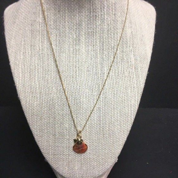 Orange Seashell Pendant Necklace Gold Edge Chain Brown Swirl Retro BoHo Beach - Picture 2 of 7